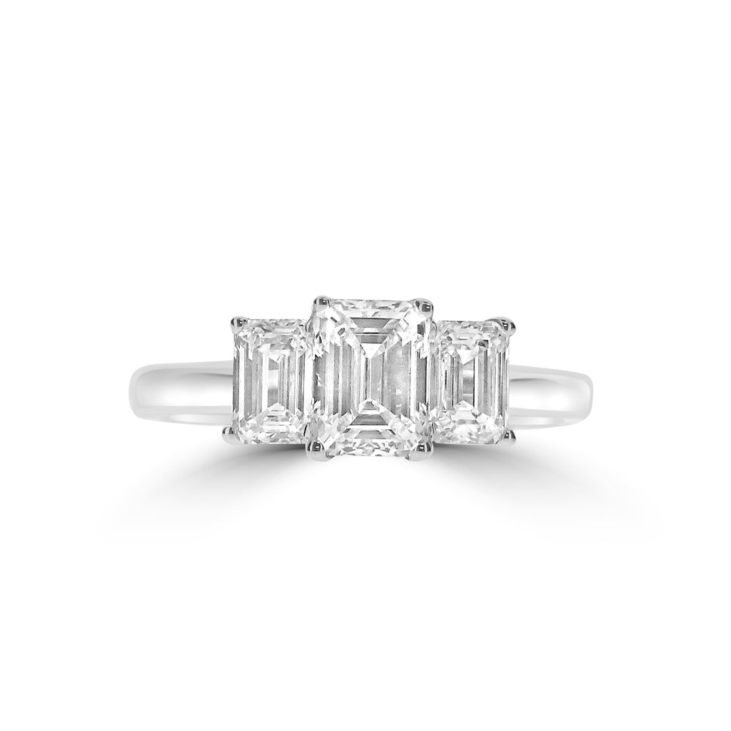 Platinum 1.00ct Emerald Cut Diamond Three Stone Engagement Ring