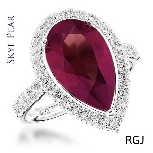 The Skye Platinum 1.49ct Pear Cut Pink Tourmaline Ring With 0.43ct Diamond Halo And Diamond Set Shoulders