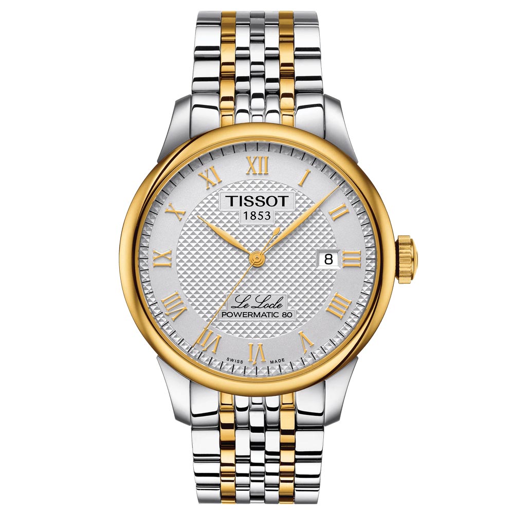 Tissot Le Locle Powermatic 80 39.3mm Silver Dial Gold PVD Steel Bi-Colour Automatic Gents Watch T0064072203301