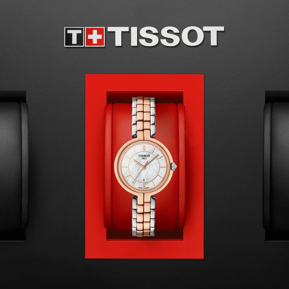 tissot flamingo 30mm mop dial rose gold pvd steel ladies quartz watch in presentation box