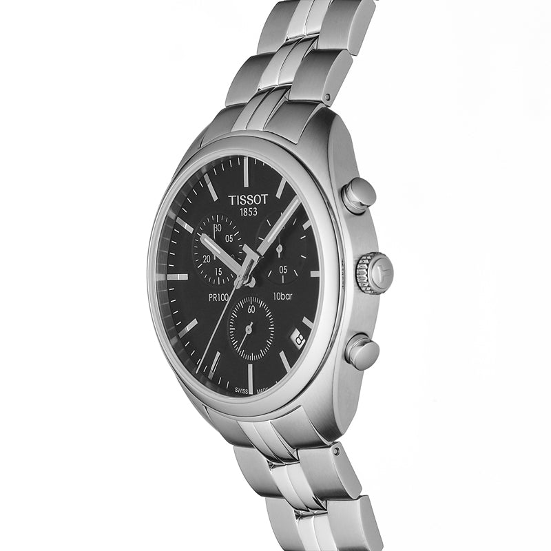 Tissot T-Sport PR 100 Chronograph 41mm Black Dial Stainless Steel Gents Watch T1014171105100