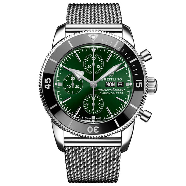 breitling superocean heritage chronograph 44mm green dial automatic gents watch