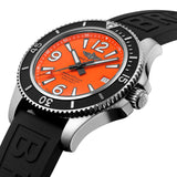 breitling superocean 42mm orange dial automatic gents watch dial close up