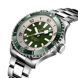 breitling superocean 44mm green dial automatic gents watch dial close up