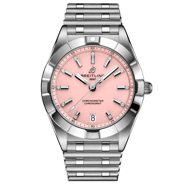 Breitling Chronomat 32mm Pink Dial Diamond Ladies Quartz Watch A77310101K1A1