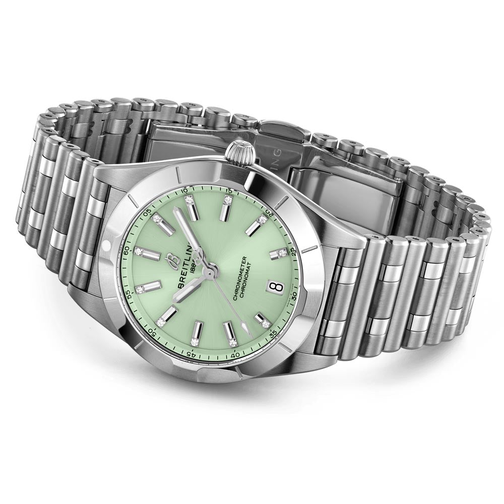 Breitling Chronomat 32mm Green Dial Diamond Ladies Quartz Watch A77310101L1A1
