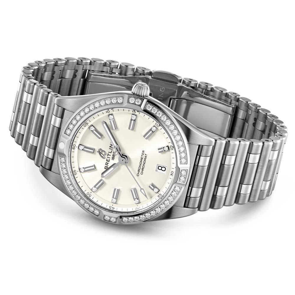 Breitling Chronomat 32mm White Dial Diamond Ladies Quartz Watch A77310591A1A1