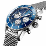 breitling superocean heritage b01 chronograph 44mm blue dial automatic gents watch dial close up