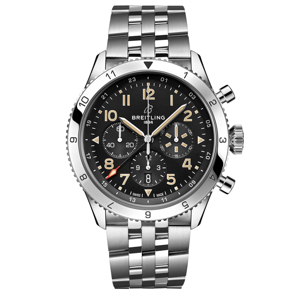 breitling avi b04 chronograph gmt p-51 mustang 46mm black dial automatic gents watch