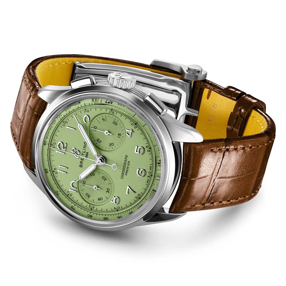Breitling Premier B09 Chronograph 40mm Pistachio Green Dial Manual Wound Gents Watch AB0930D31L1P1