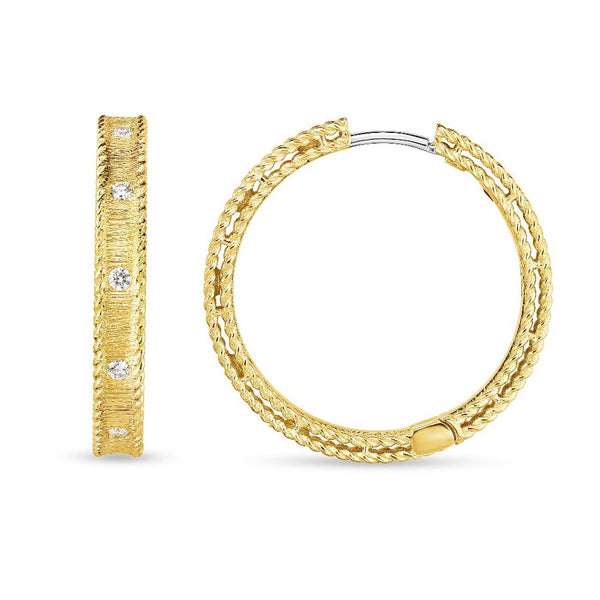 Roberto Coin 18ct Yellow Gold Diamond Princess Flower Hoop Earrings ADR777EA1074