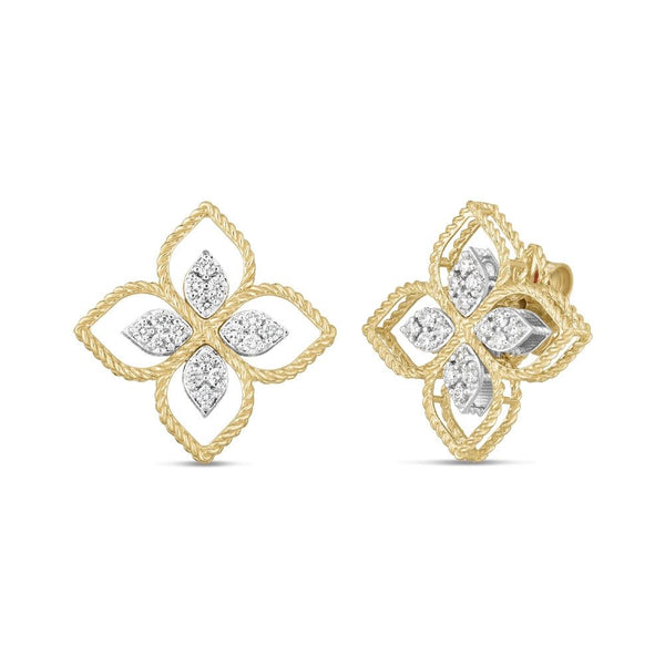 Roberto Coin 18ct Yellow Gold 0.38ct Princess Flower Diamond Earrings ADR777EA2665 18YW