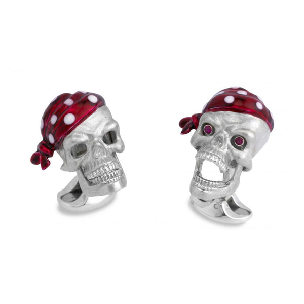 Deakin and Francis Sterling Silver And Ruby Pirate Skull Cufflinks C1584S0823
