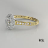 The Skye 18ct Yellow Gold And Platinum Oval Cut Diamond Engagement Ring With Diamond Halo And Diamond Set Shoulders