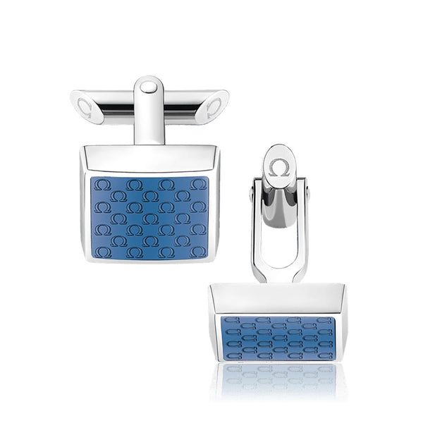 OMEGA Stainless Steel And Blue Resin Cufflinks CA02ST0000205