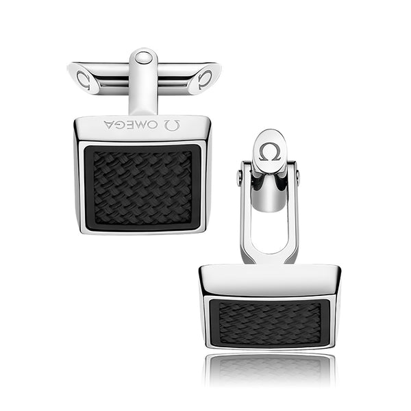 OMEGA Stainless Steel And Black Structured Rubber Cufflinks CA05ST0000105