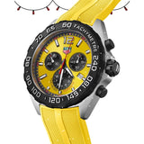 tag heuer formula 1 43mm yellow dial quartz chronograph gents watch dial close up