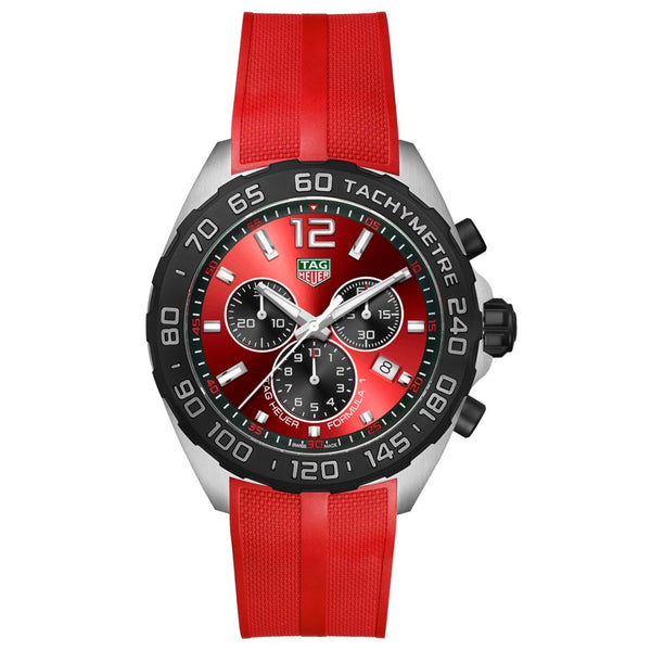 tag heuer formula 1 43mm red dial quartz chronograph gents watch
