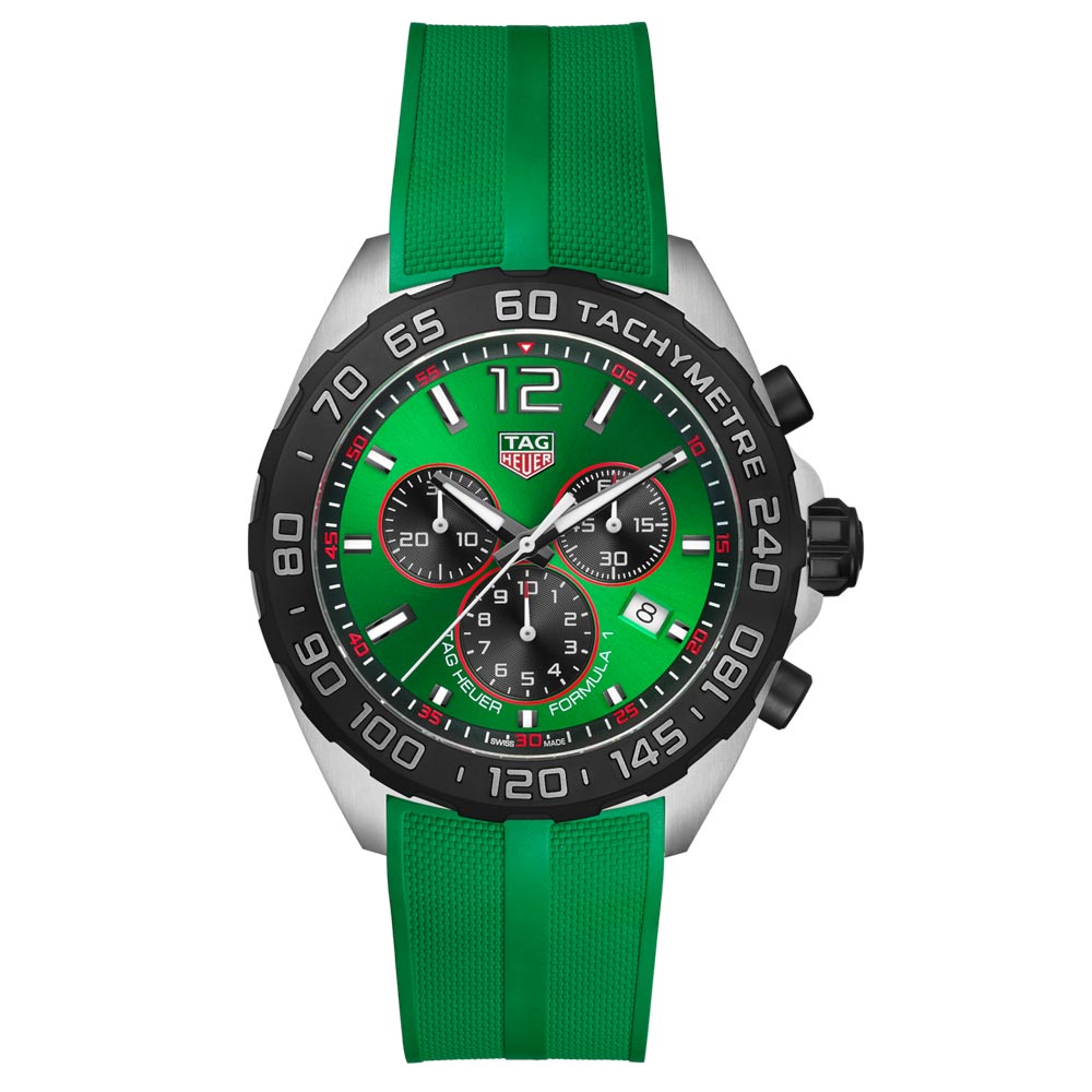 tag heuer formula 1 43mm green dial quartz chronograph gents watch