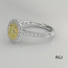 the skye duo platinum and 18ct yellow gold 0.54ct oval cut yellow diamond engagement ring with 0.47ct double diamond halo and diamond set shoulders 360 video