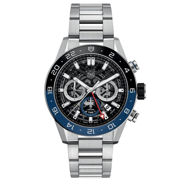 tag heuer carrera gmt 45mm skeleton dial automatic chronograph gents watch
