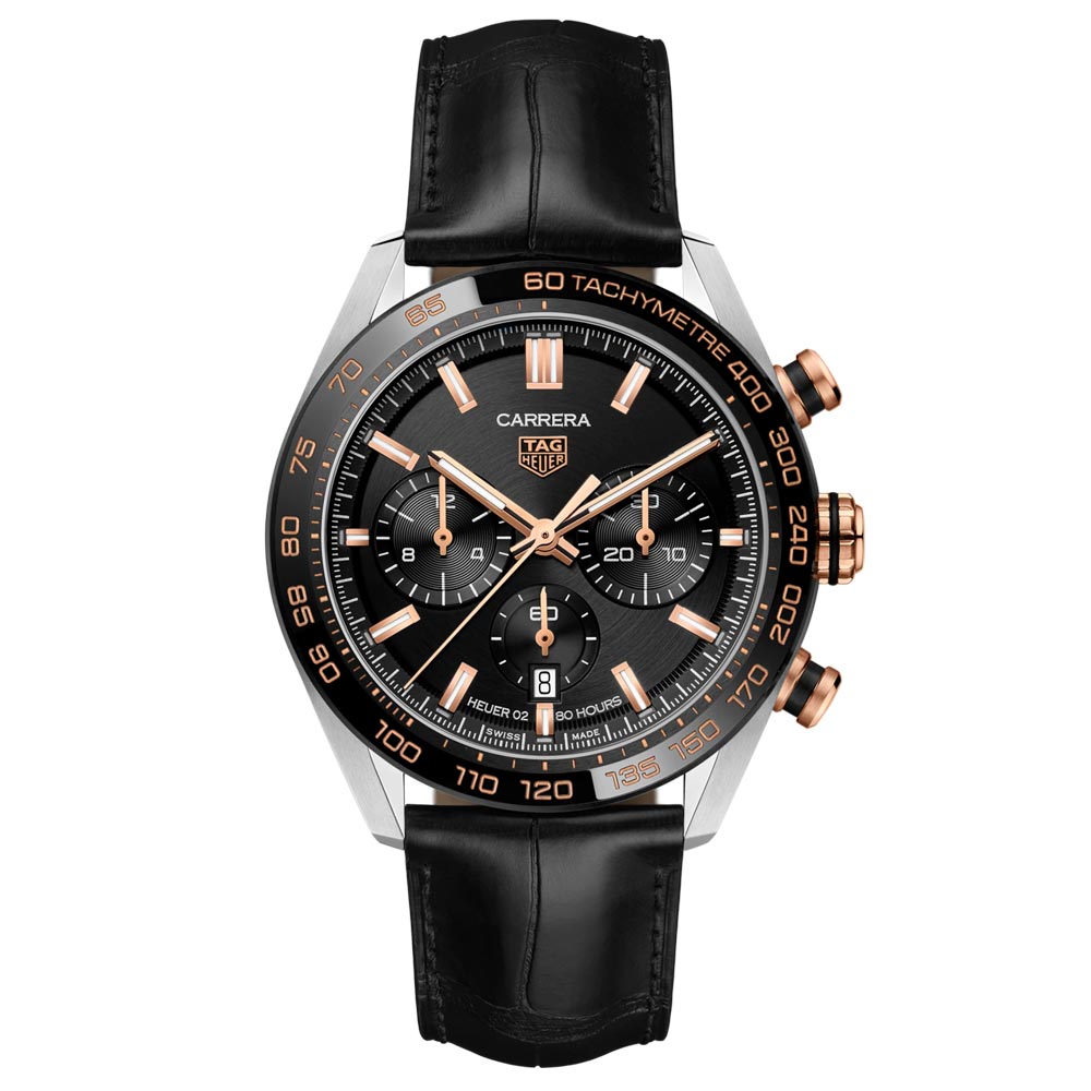 TAG Heuer Carrera 44mm Black Dial 18ct Rose Gold & Steel Automatic Chronograph Gents Watch CBN2A5A.FC6481