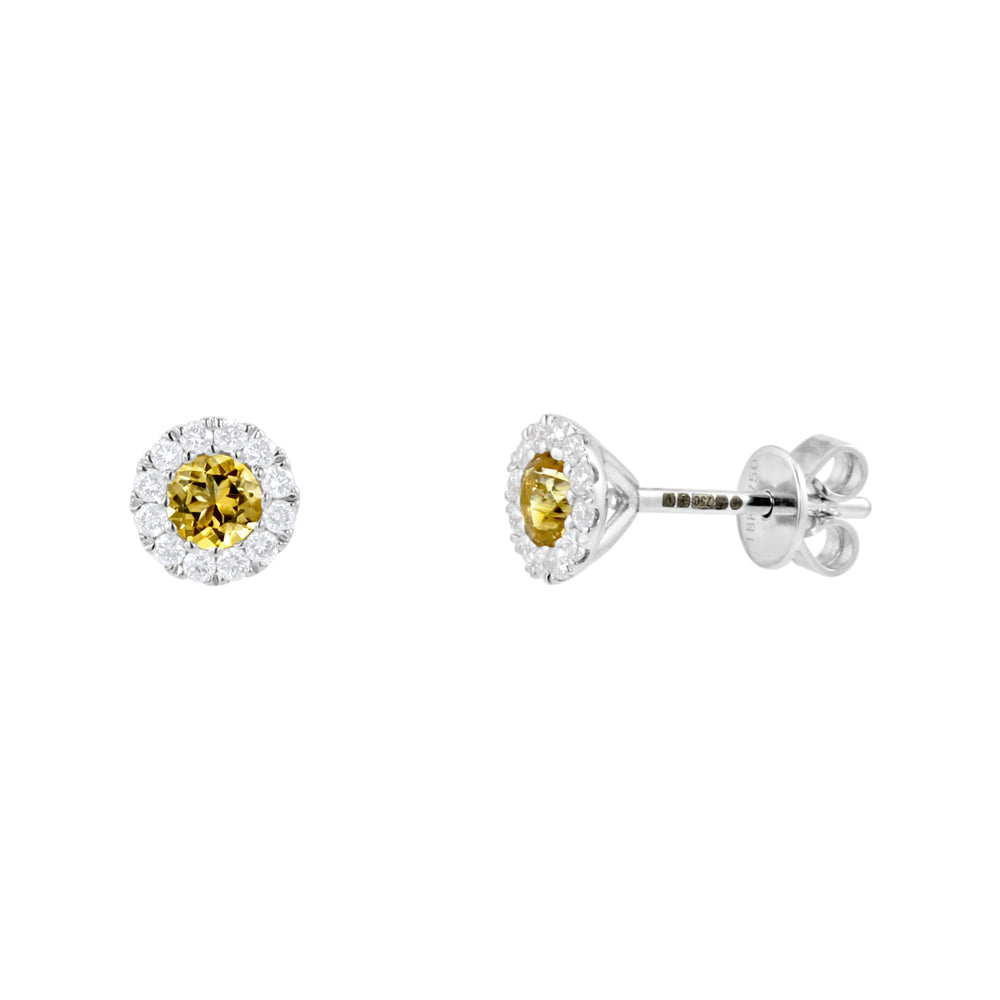 18ct White Gold 0.34ct Citrine And 0.17ct Diamond Halo Stud Earrings