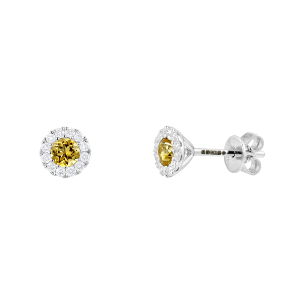 18ct White Gold 0.34ct Citrine And 0.17ct Diamond Halo Stud Earrings