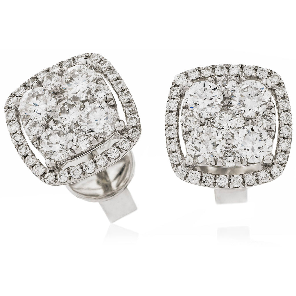 18ct White Gold 1ct Diamond Square Halo Stud Earrings