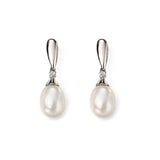 9ct White Gold Pearl And Diamond Drop Earrings GE2075W
