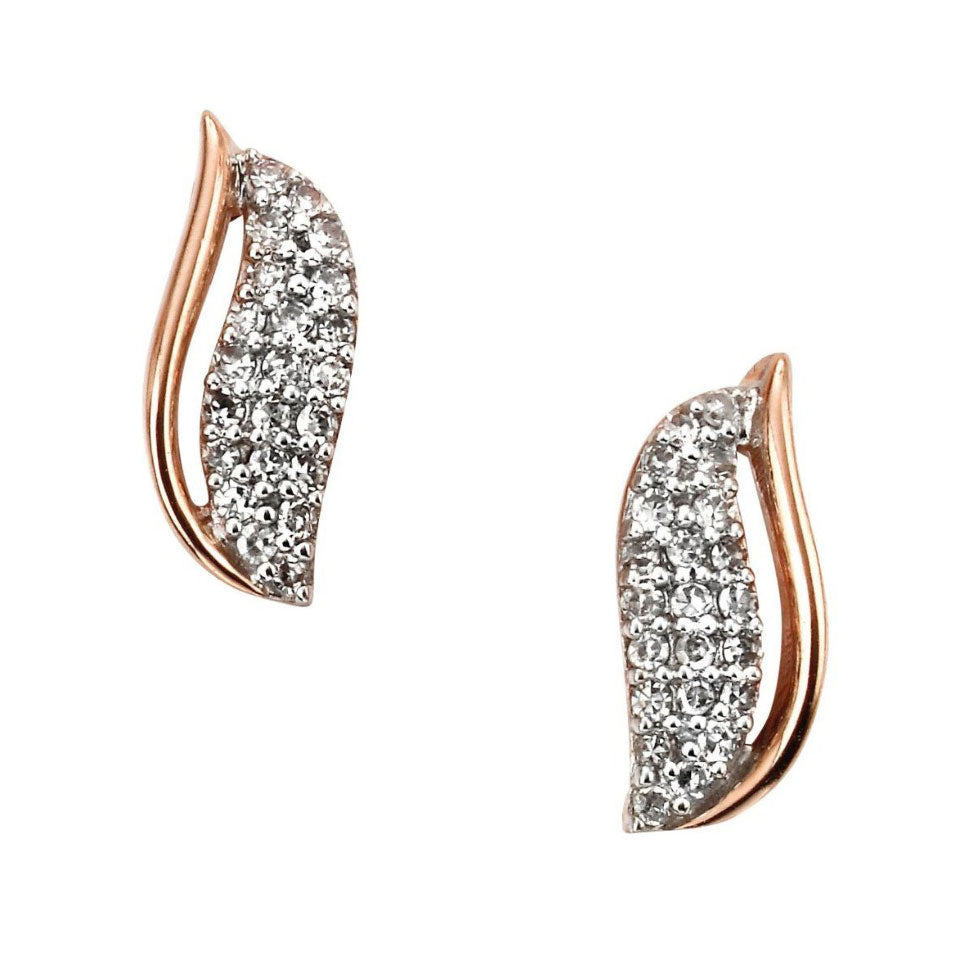 9ct Rose Gold Diamond Leaf Stud Earrings
