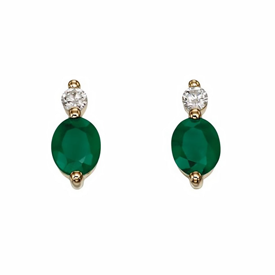9ct Yellow Gold Emerald And Diamond Stud Earrings GE2134G