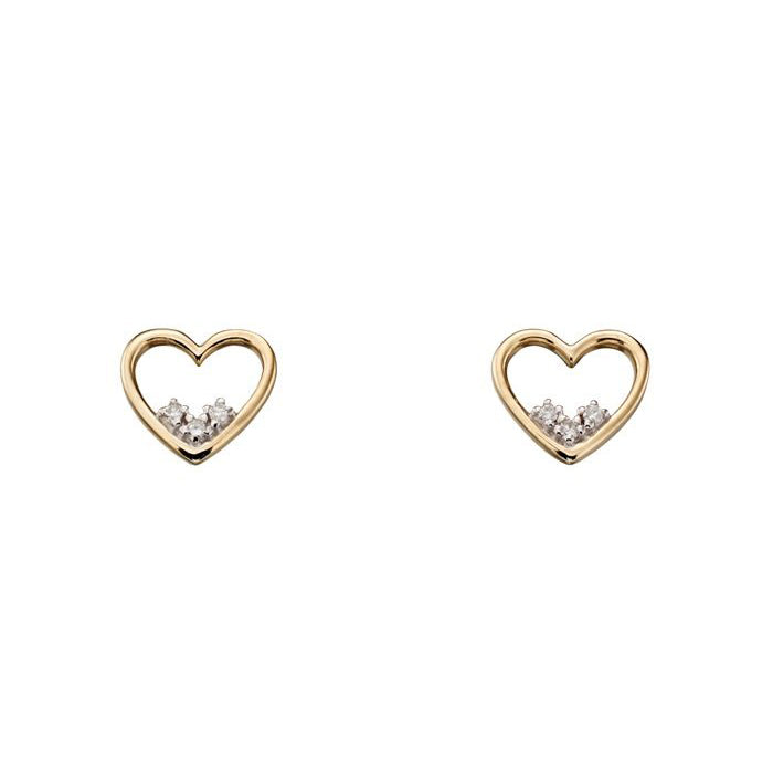 9ct Yellow Gold Diamond Open Heart Stud Earrings GE2154