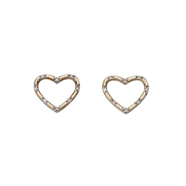 9ct Yellow Gold Diamond Openwork Heart Stud Earrings GE2175