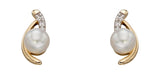 9ct Yellow Gold Freshwater Pearl And Diamond Stud Earrings