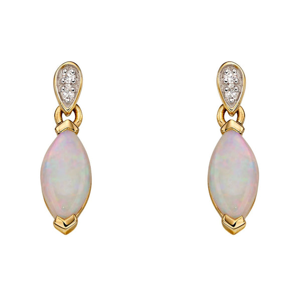 9ct Yellow Gold Opal and Diamond Drop Earrings GE2227W