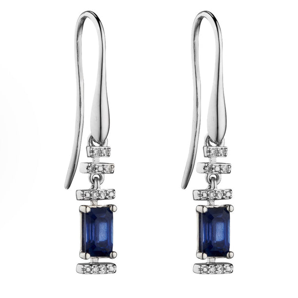 9ct White Gold Sapphire and Diamond Drop Earrings