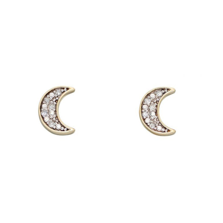 9ct Yellow Gold Diamond Moon Stud Earrings GE2311