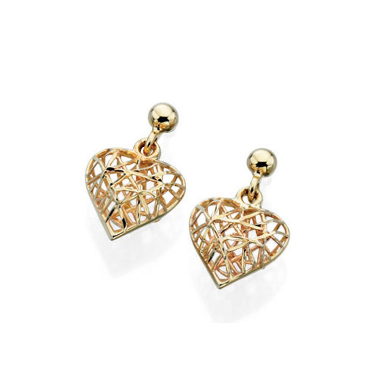 9ct Yellow Gold Caged Heart Earrings GE841