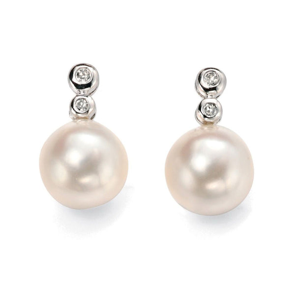 Iconic 9ct White Gold Pearl And Diamond Drop Earrings GE896W