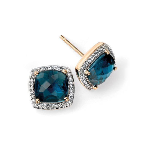 9ct Two Tone Gold London Blue Topaz and Diamond Stud Earrings GE985T