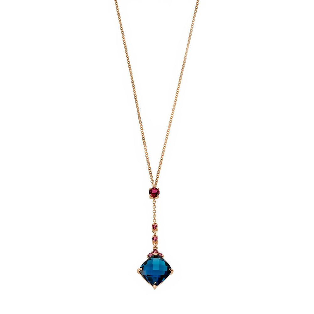9ct Rose Gold Fiorelli London Blue Topaz and Rhodolite Garnet Necklace GN268