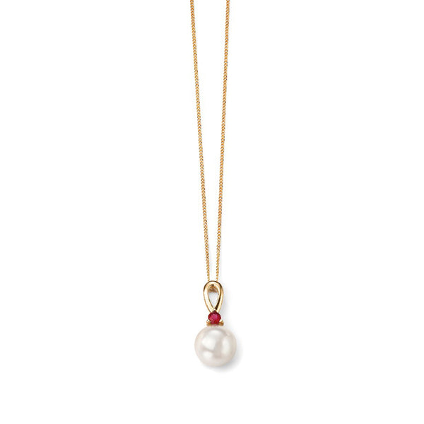 9ct Yellow Gold Ruby And Freshwater Pearl Drop Pendant GP2019