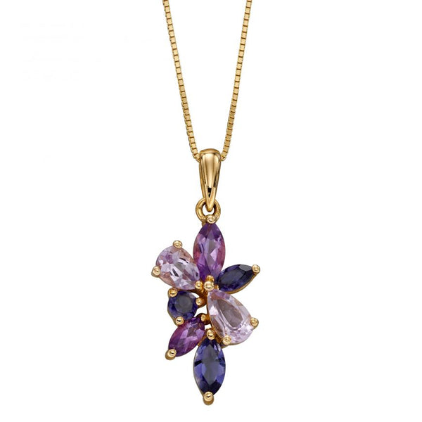 9ct Yellow Gold Amethyst And Iolite Cluster Pendant GP2263M