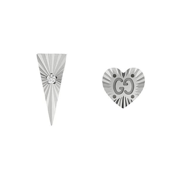 Gucci Icon 18ct White Gold Triangle And Heart Asymmetric Diamond Stud Earrings YBD66206700100U