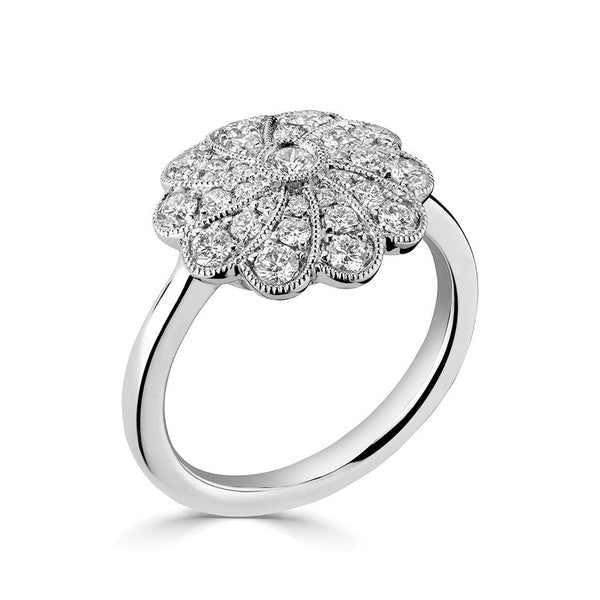 Platinum 0.78ct Round Brilliant Cut Diamond Art Deco Ring
