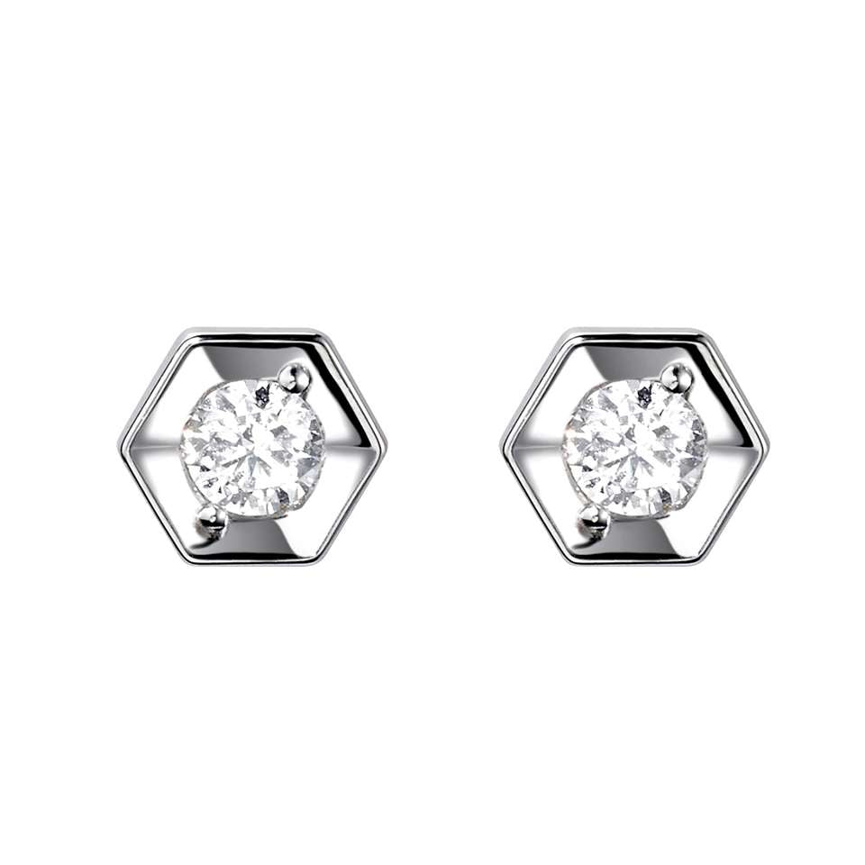 18ct White Gold 0.33ct Round Brilliant Cut Diamond Honeycomb Stud Earrings