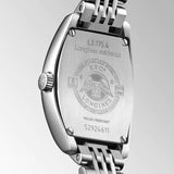 longines evidenza silver dial ladies quartz watch case back view