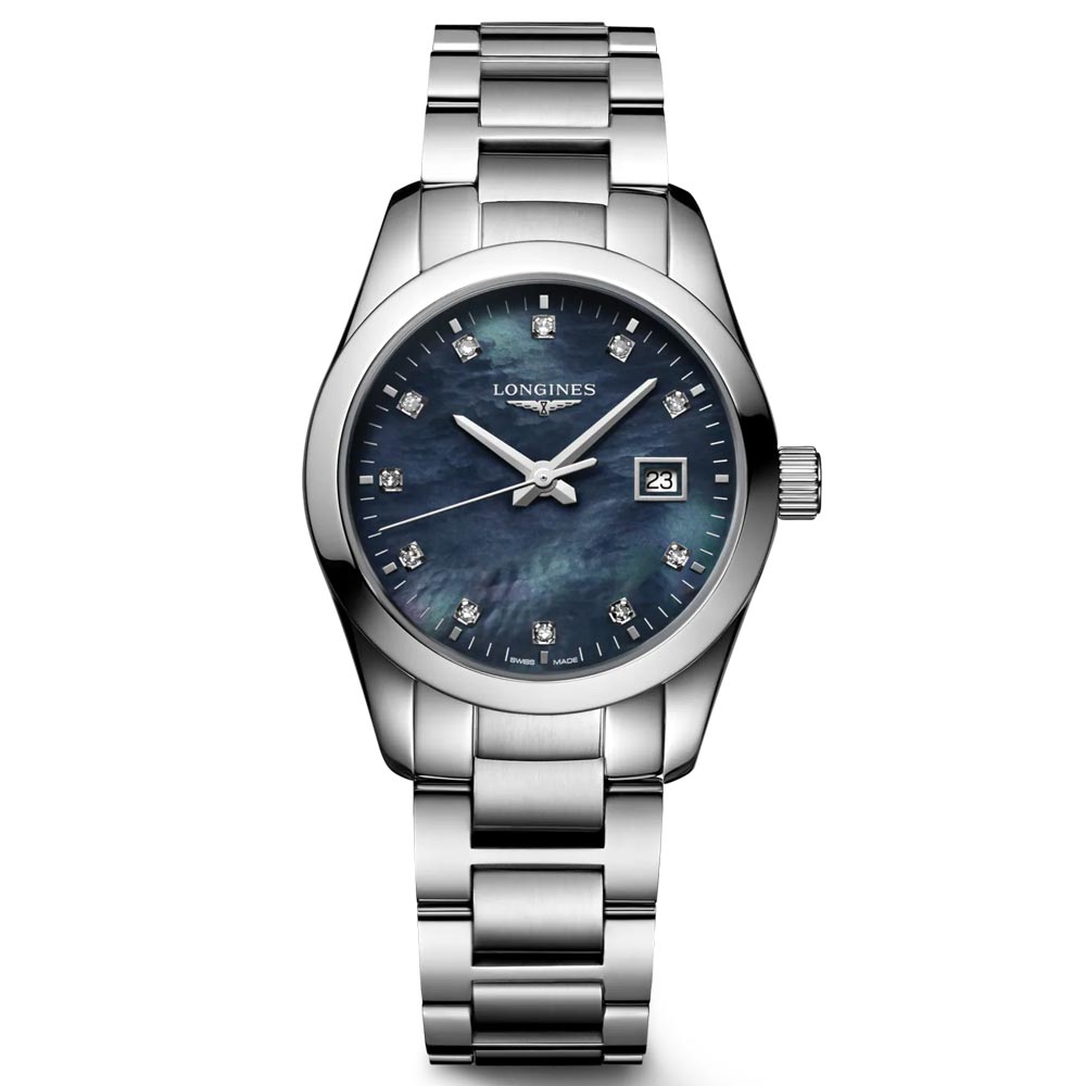 Longines Conquest Classic 29.5mm Black MOP Diamond Dot Dial Ladies Quartz Watch L2.286.4.88.6