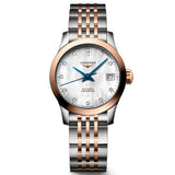 longines ladies record collection 18ct rose gold capped stainless steel diamond watch